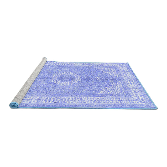 Sideview of Machine Washable Medallion Blue Traditional Rug, wshtr3164blu