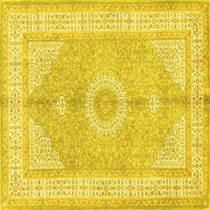 Square Machine Washable Medallion Yellow Traditional Rug, wshtr3164yw