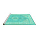 Sideview of Machine Washable Medallion Turquoise Traditional Area Rugs, wshtr3164turq