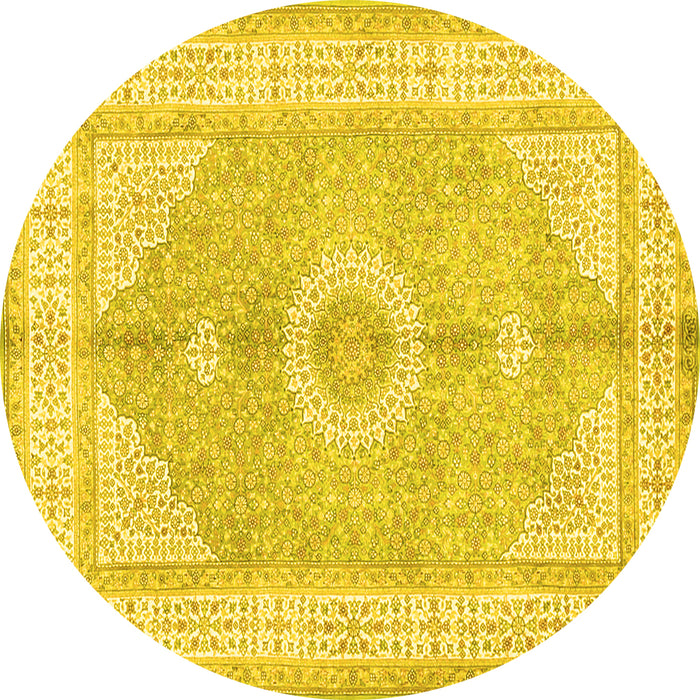 Round Medallion Yellow Traditional Rug, tr3164yw