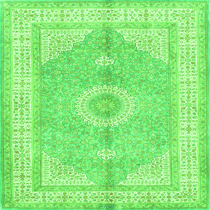 Round Machine Washable Medallion Green Traditional Area Rugs, wshtr3164grn