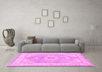 Machine Washable Medallion Pink Traditional Rug, wshtr3164pnk