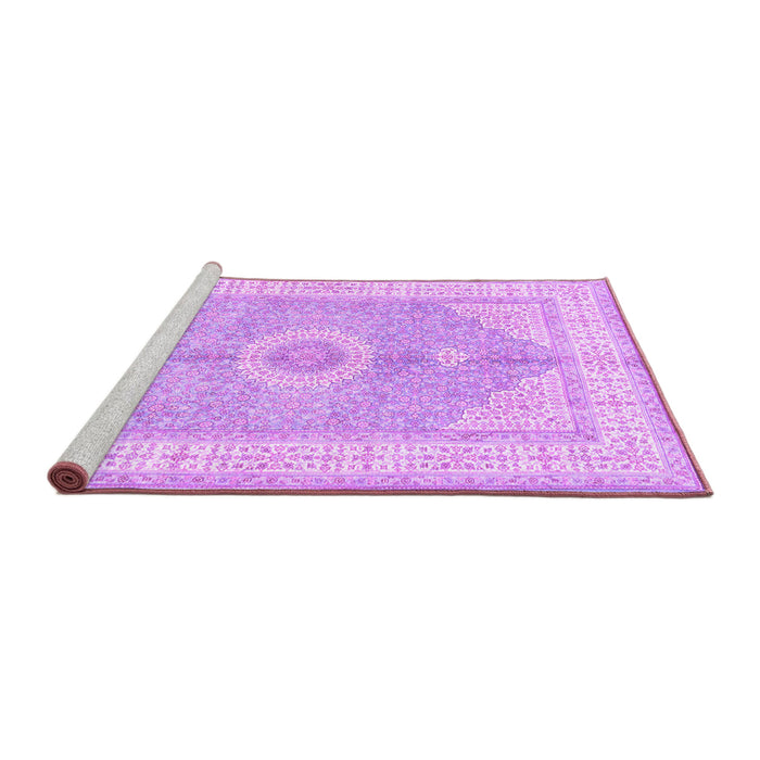 Sideview of Machine Washable Medallion Purple Traditional Area Rugs, wshtr3164pur
