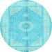 Round Medallion Light Blue Traditional Rug, tr3164lblu