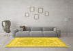 Machine Washable Medallion Yellow Traditional Rug in a Living Room, wshtr3164yw