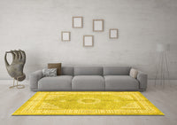 Machine Washable Medallion Yellow Traditional Rug, wshtr3164yw