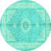 Round Medallion Turquoise Traditional Rug, tr3164turq