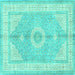 Square Medallion Turquoise Traditional Rug, tr3164turq