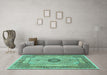 Machine Washable Persian Turquoise Traditional Area Rugs in a Living Room,, wshtr3165turq