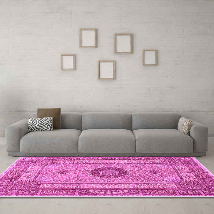 Machine Washable Persian Pink Traditional Rug in a Living Room, wshtr3165pnk