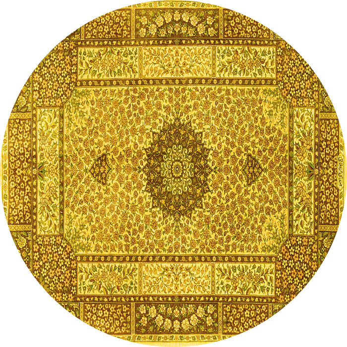 Round Machine Washable Persian Yellow Traditional Rug, wshtr3165yw