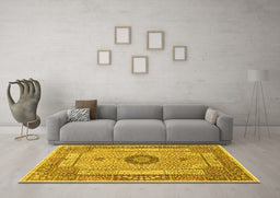 Machine Washable Persian Yellow Traditional Rug in a Living Room, wshtr3165yw