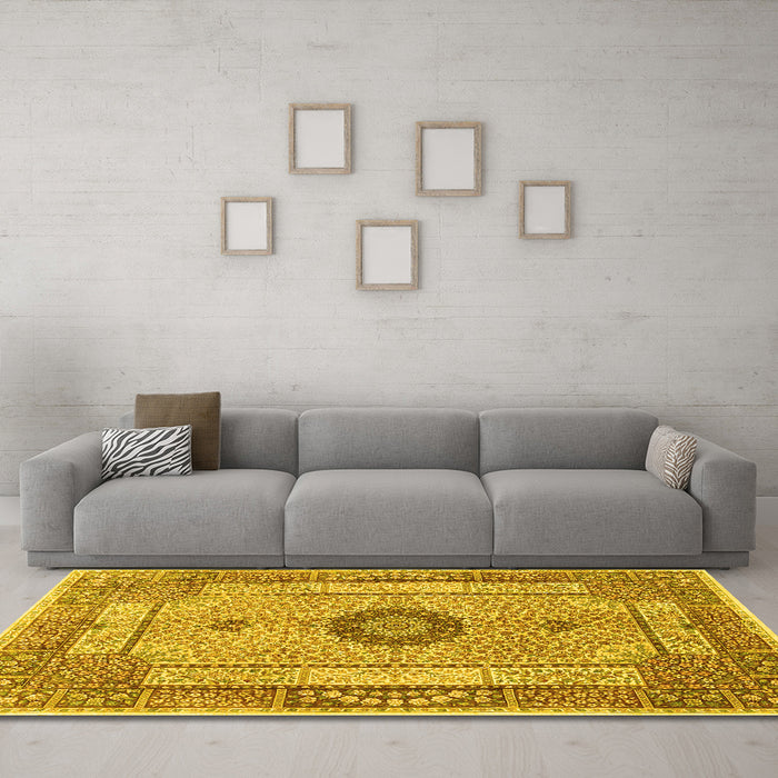 Machine Washable Persian Yellow Traditional Rug in a Living Room, wshtr3165yw