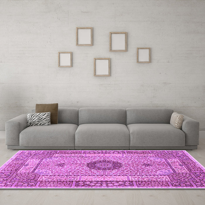 Machine Washable Persian Purple Traditional Area Rugs in a Living Room, wshtr3165pur