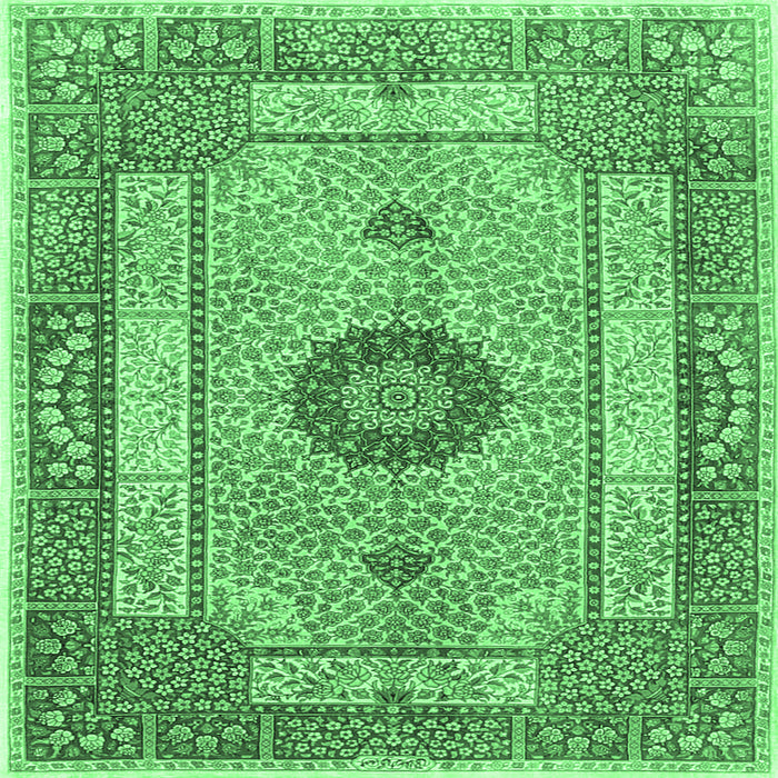 Square Machine Washable Persian Emerald Green Traditional Area Rugs, wshtr3165emgrn