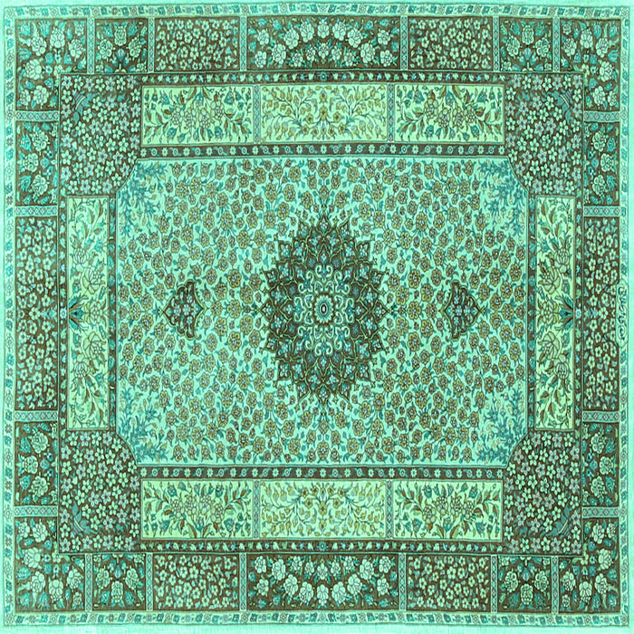 Square Machine Washable Persian Turquoise Traditional Area Rugs, wshtr3165turq