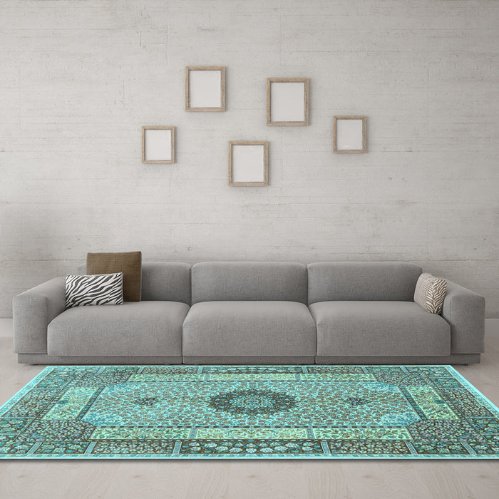 Machine Washable Persian Light Blue Traditional Rug in a Living Room, wshtr3165lblu