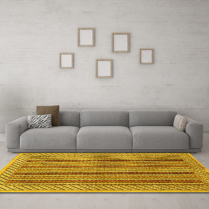 Machine Washable Persian Yellow Traditional Rug in a Living Room, wshtr3166yw