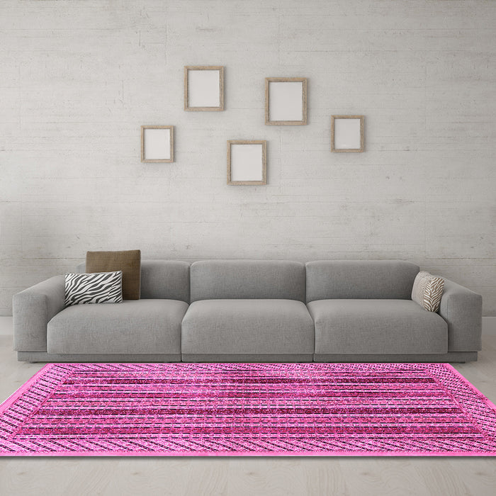 Machine Washable Persian Pink Traditional Rug in a Living Room, wshtr3166pnk