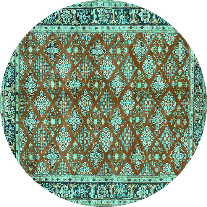 Round Persian Turquoise Traditional Rug, tr3167turq