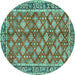 Round Persian Turquoise Traditional Rug, tr3167turq