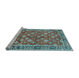 Sideview of Machine Washable Persian Light Blue Traditional Rug, wshtr3167lblu