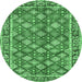 Round Machine Washable Persian Emerald Green Traditional Area Rugs, wshtr3167emgrn