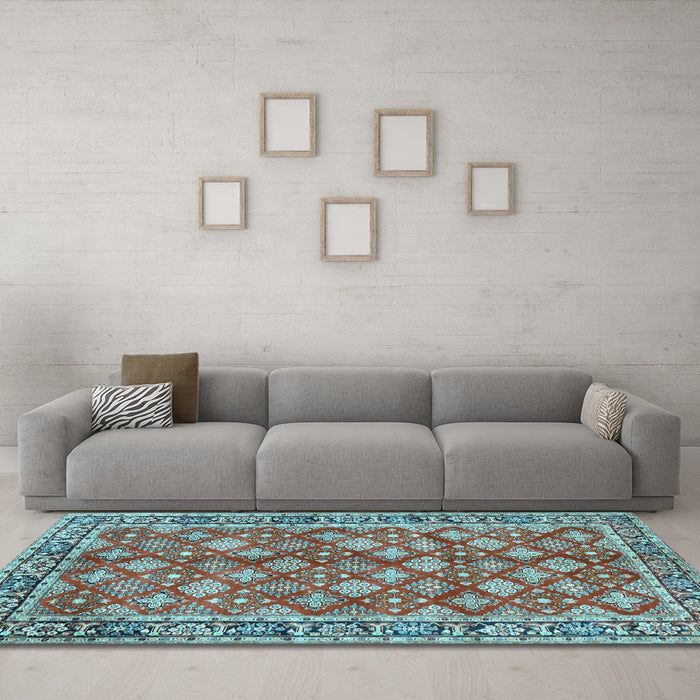 Machine Washable Persian Light Blue Traditional Rug in a Living Room, wshtr3167lblu