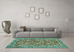 Machine Washable Persian Turquoise Traditional Area Rugs in a Living Room,, wshtr3167turq