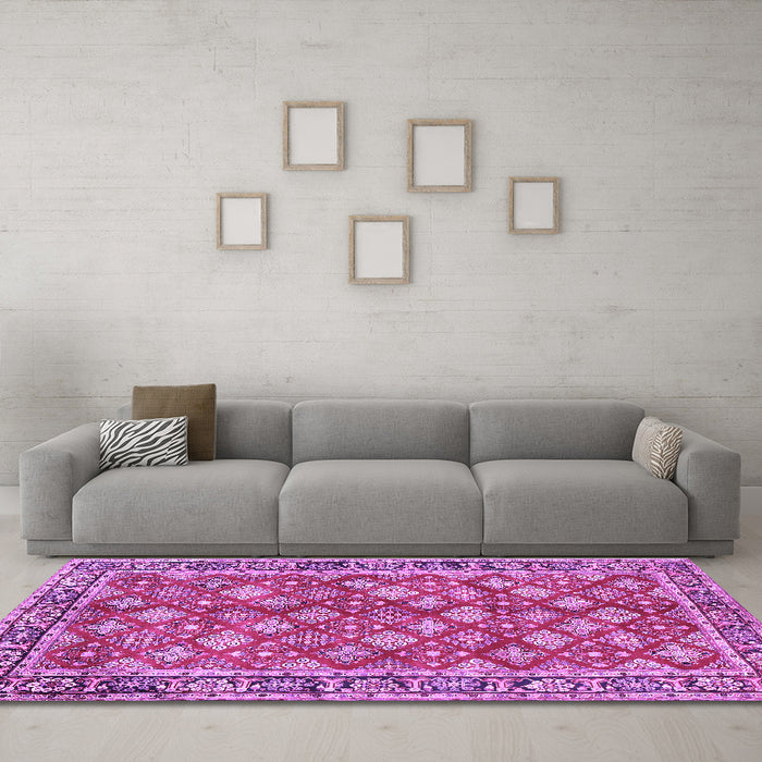 Machine Washable Persian Purple Traditional Area Rugs in a Living Room, wshtr3167pur