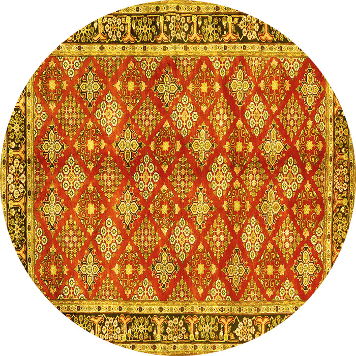 Round Machine Washable Persian Yellow Traditional Rug, wshtr3167yw