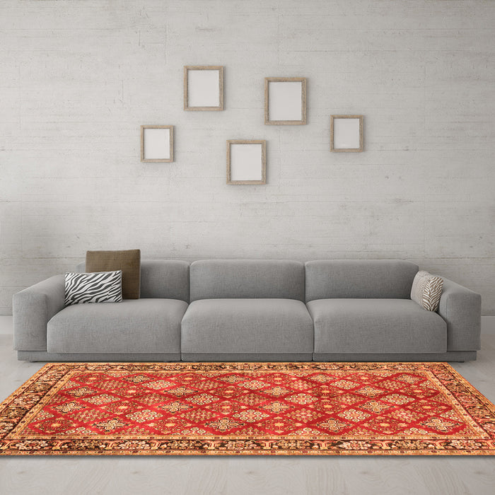 Machine Washable Persian Orange Traditional Area Rugs in a Living Room, wshtr3167org