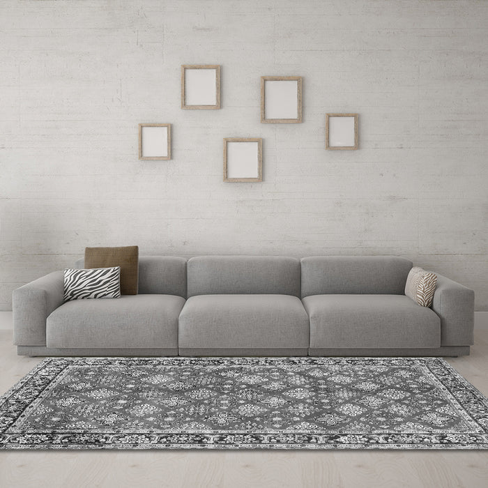 Machine Washable Persian Gray Traditional Rug in a Living Room,, wshtr3167gry