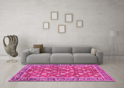Machine Washable Persian Pink Traditional Rug in a Living Room, wshtr3167pnk