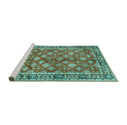 Sideview of Machine Washable Persian Turquoise Traditional Area Rugs, wshtr3167turq