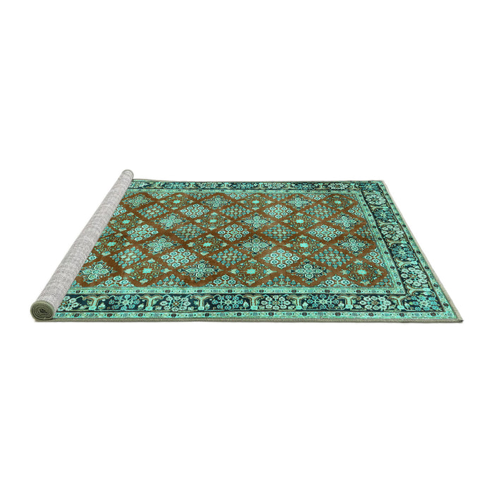 Sideview of Machine Washable Persian Turquoise Traditional Area Rugs, wshtr3167turq