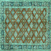 Square Machine Washable Persian Turquoise Traditional Area Rugs, wshtr3167turq