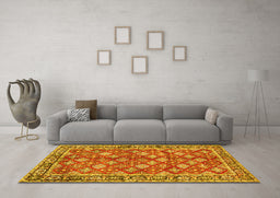 Machine Washable Persian Yellow Traditional Rug in a Living Room, wshtr3167yw