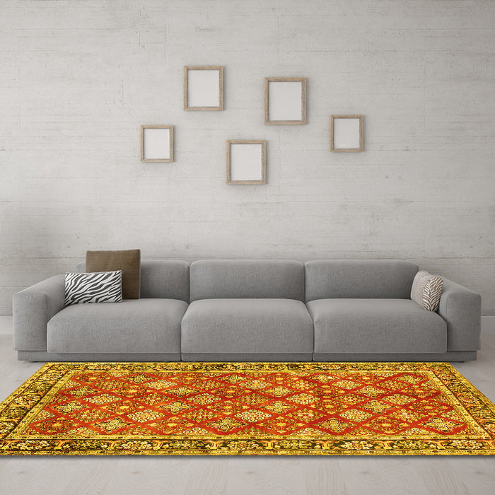 Machine Washable Persian Yellow Traditional Rug in a Living Room, wshtr3167yw
