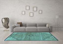Machine Washable Persian Light Blue Traditional Rug in a Living Room, wshtr3168lblu