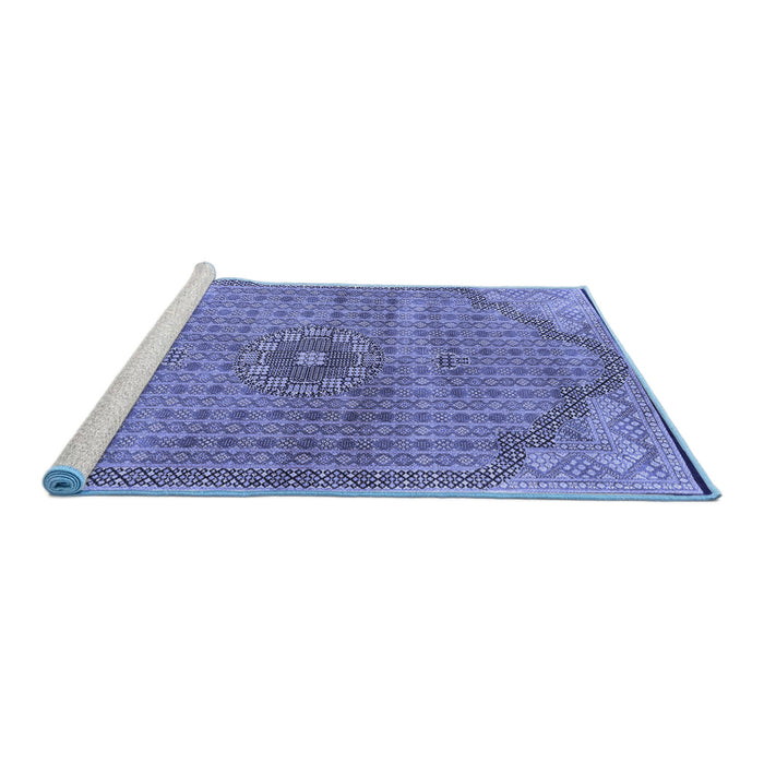 Sideview of Machine Washable Persian Blue Traditional Rug, wshtr3168blu