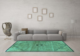 Machine Washable Persian Turquoise Traditional Area Rugs in a Living Room,, wshtr3168turq