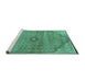 Sideview of Machine Washable Persian Turquoise Traditional Area Rugs, wshtr3168turq