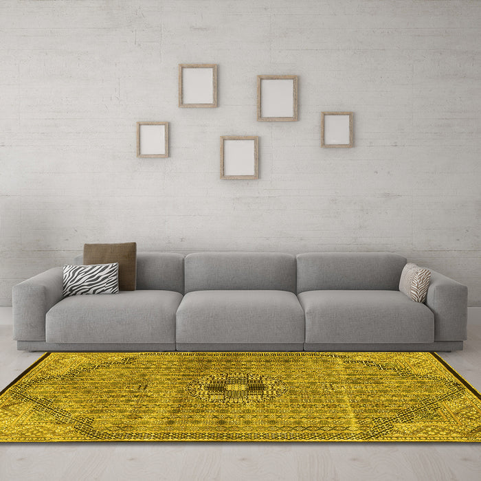 Machine Washable Persian Yellow Traditional Rug in a Living Room, wshtr3168yw