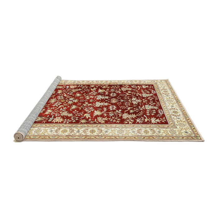Sideview of Machine Washable Traditional Khaki Gold Rug, wshtr3169