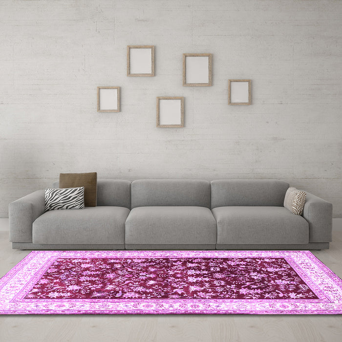 Machine Washable Persian Purple Traditional Area Rugs in a Living Room, wshtr3169pur