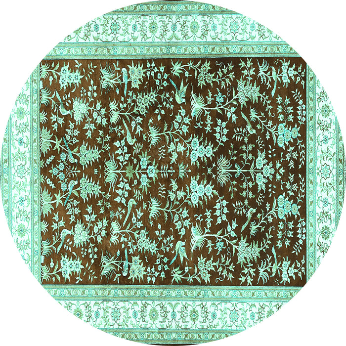 Round Persian Turquoise Traditional Rug, tr3169turq