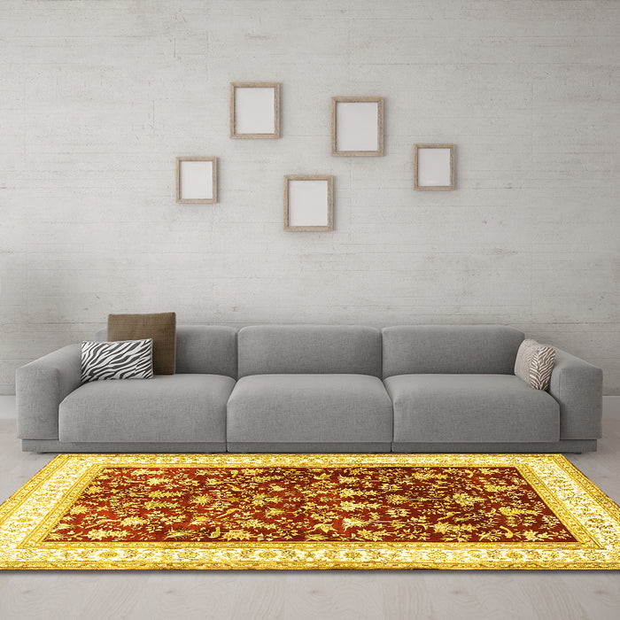 Machine Washable Persian Yellow Traditional Rug in a Living Room, wshtr3169yw