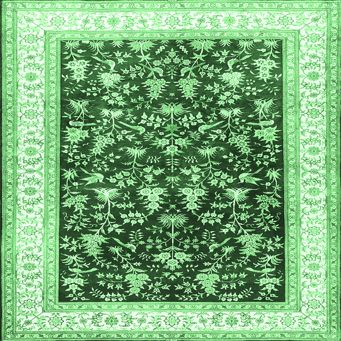 Square Machine Washable Persian Emerald Green Traditional Area Rugs, wshtr3169emgrn