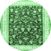 Round Machine Washable Persian Emerald Green Traditional Area Rugs, wshtr3169emgrn